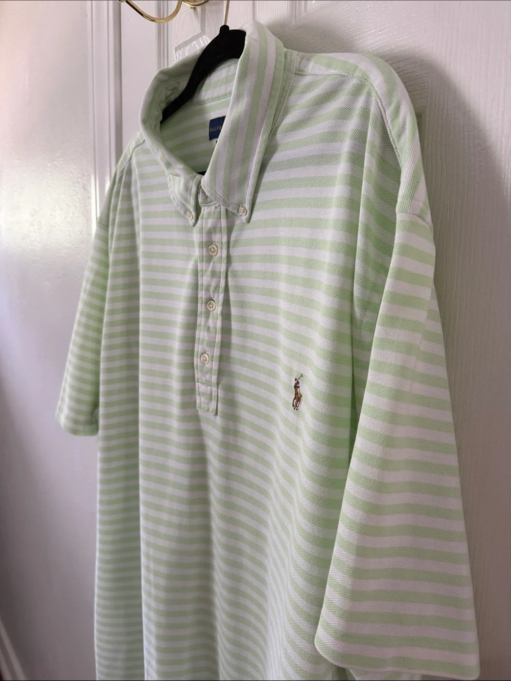 Ralph Lauren Men’s Light Green & White 100% Cotton Striped Polo 399